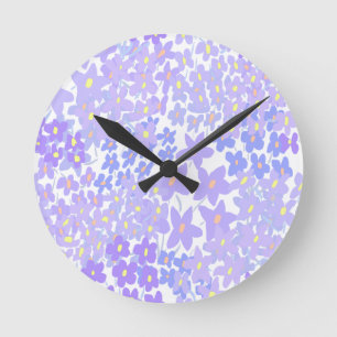 Chic Floral Blue and Purple Pattern Round Clock