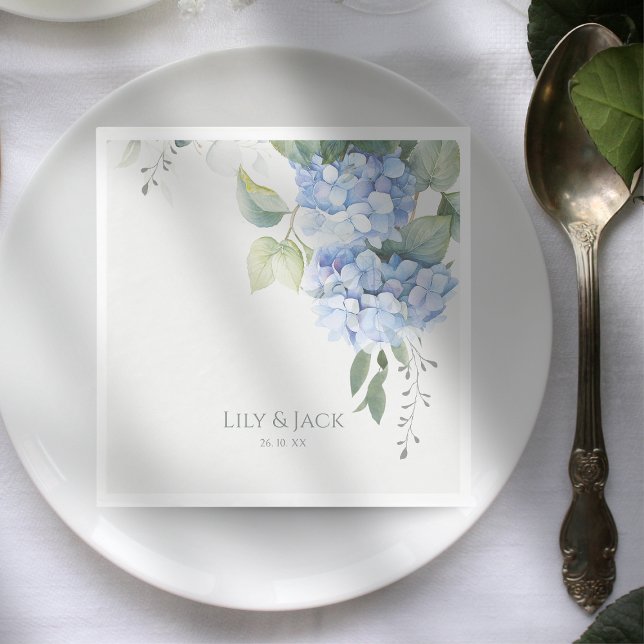 Chic Floral Blue Hydrangea Event Wedding  Napkin (Creator Uploaded)