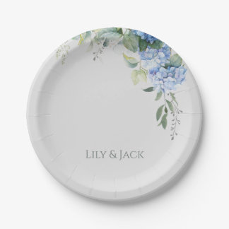 Chic Floral Blue Hydrangea Event Wedding Paper Plate
