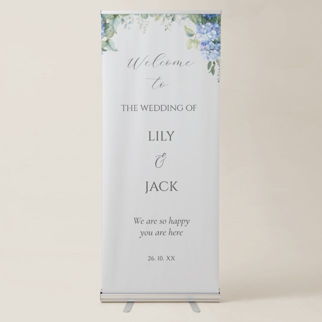 Chic Floral Blue Hydrangea Event Wedding Sign (Front)