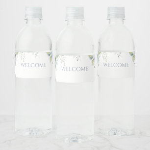 Chic Floral Blue Hydrangea Event Wedding  Water Bottle Label
