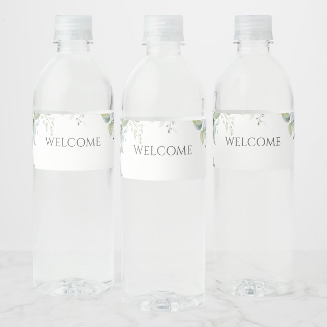 Chic Floral Blue Hydrangea Event Wedding  Water Bottle Label (Bottles)