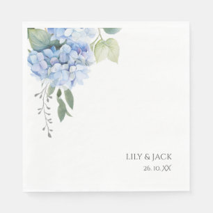 Chic Floral Blue Hydrangea Wedding White Napkin