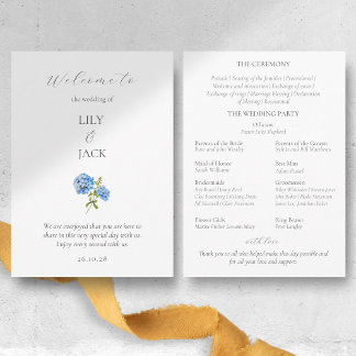 Chic Floral Blue White Hydrangea Wedding Program  Programme