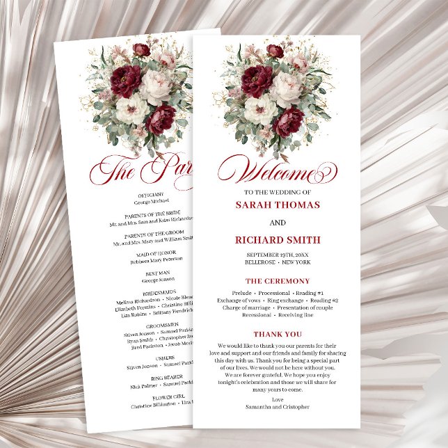 Chic Floral Blush Burgundy Wedding Program Programme (Chic Floral Blush Burgundy Wedding Program)