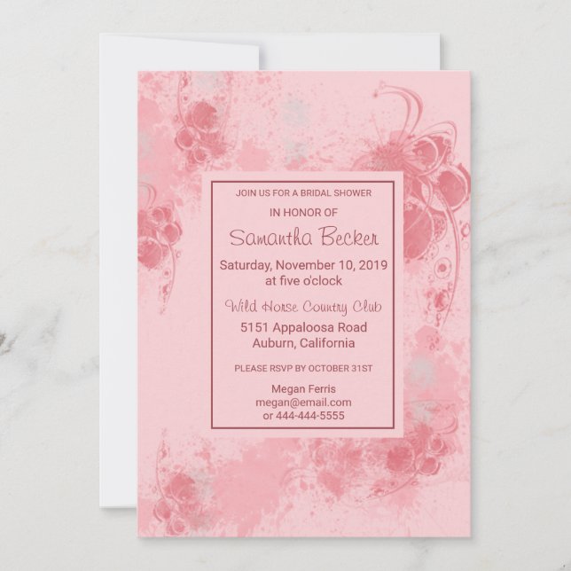 Chic Floral Blush Paint Splatter Bridal Shower Invitation (Front)