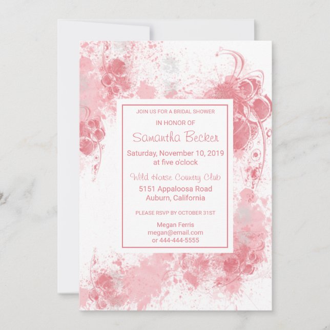 Chic Floral Blush Paint Splatter Bridal Shower Invitation (Front)