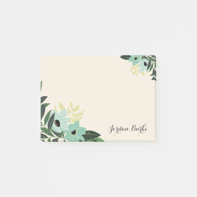 Chic Floral Border Monogram Post-it Notes (Front)