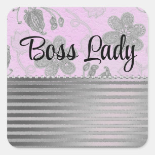 Chic Floral "Boss Lady"  Square Sticker
