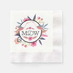 Chic Floral Botanical Stork Birds Baby Shower Napkin