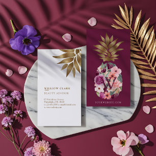 Chic Floral Botanical Watercolor Golden Pineapple Business Card