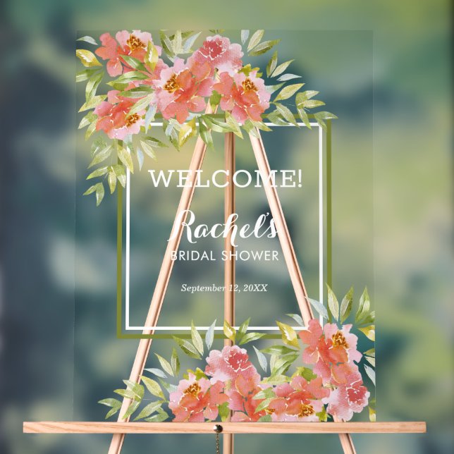 Chic Floral Bouquet Bridal Shower Welcome Acrylic Sign (Neutral)