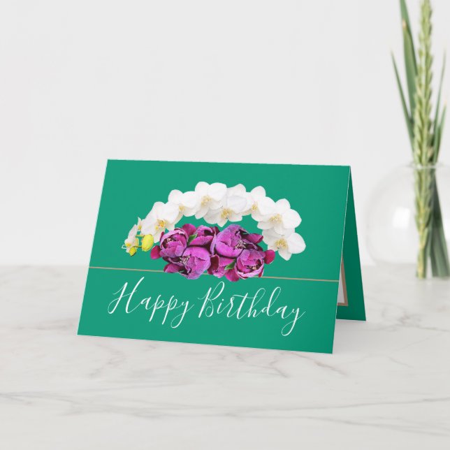 Chic Floral Bouquet Orchids&Peony Flowers Birthday Card (Front)