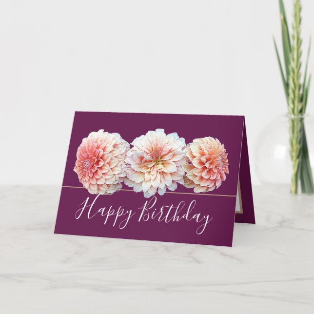 Chic Floral Bouquet Pink Dahlia Flowers Birthday Card (Front)