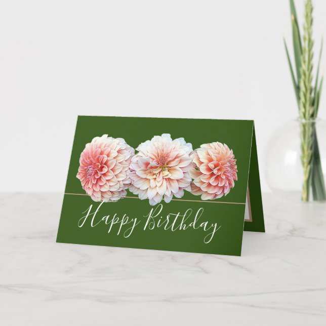 Chic Floral Bouquet Pink Dahlia Flowers Birthday Card (Front)