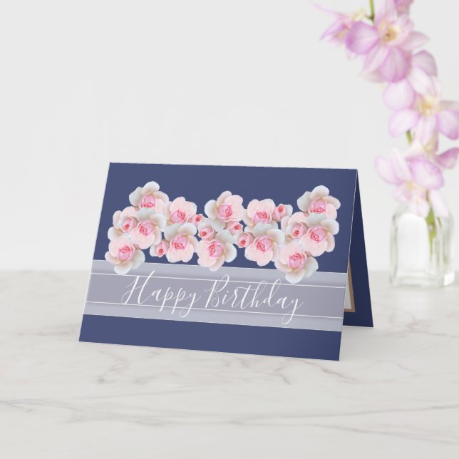 Chic Floral Bouquet Pink Rose Bud Flowers Birthday Card (Orchid)