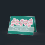 Chic Floral Bouquet Pink Rose Bud Flowers Birthday Card<br><div class="desc">Beautiful clusters of pale pink roses and rose buds against an aqua green colour background. The birthday greeting text uses an attractive script typography font. The flowers cover the front of this card which can be used as a thank you card, a birthday card, or any other card of your...</div>