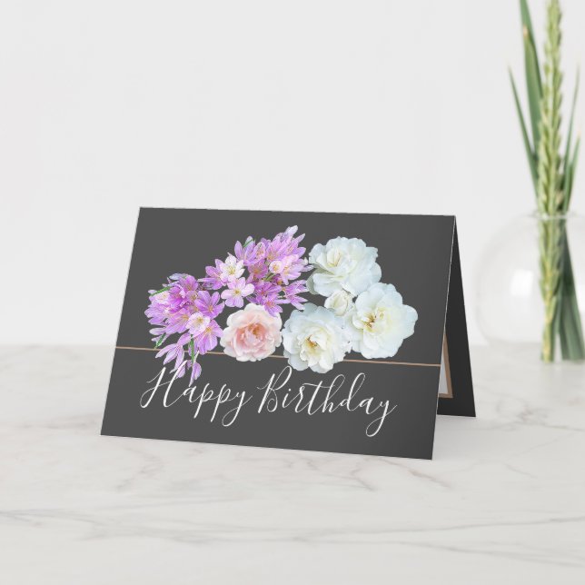 Chic Floral Bouquet Rose & Crocus Flowers Birthday Card (Front)