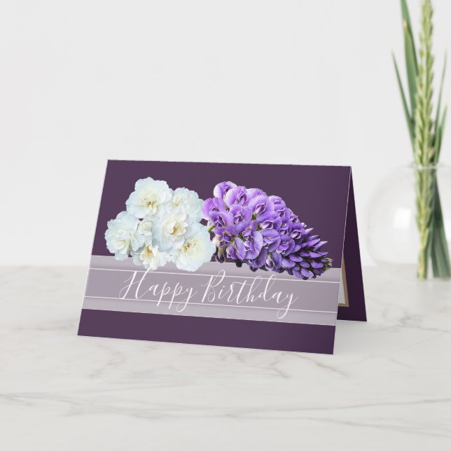 Chic Floral Bouquet Rose Wisteria Flowers Birthday Card (Front)