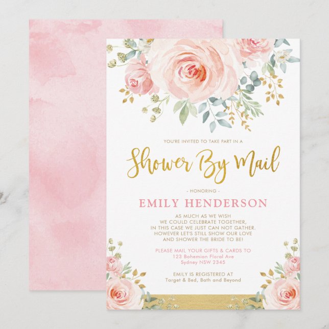 Chic Floral Bridal Shower By Mail Quarantine Party Invitation (Front/Back)