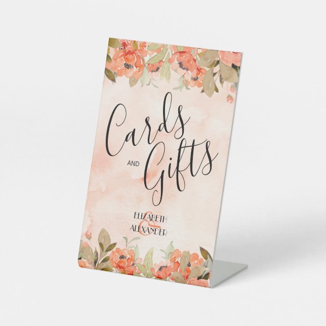Chic Floral Bridal Shower Cards and Gifts Pedestal Sign (Front)