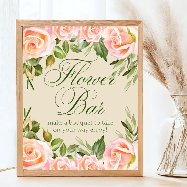 Chic Floral Bridal Shower Flower Bar Sign (Creator Uploaded)