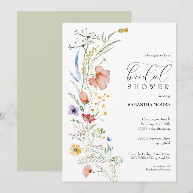 Chic Floral Bridal Shower Invitations (Front/Back)