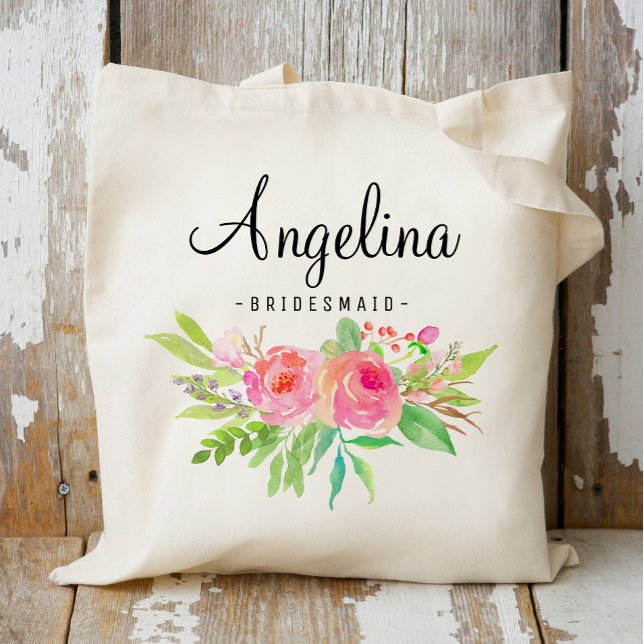 Chic Floral Bridesmaid Personalised-6 Tote Bag (Creator Uploaded)