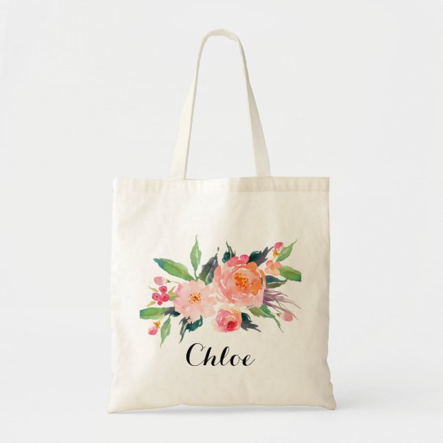 Chic Floral bridesmaid Personalised Welcome Tote Bag (Front)