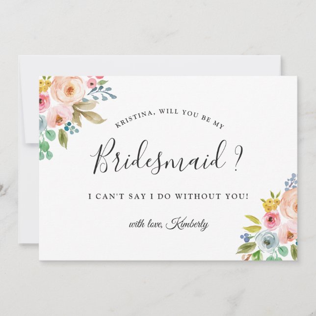Chic Floral Bridesmaid Proposal Invitation (Front)