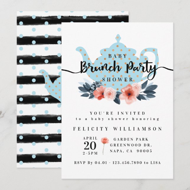 Chic Floral Bunch Party Boy Baby Shower Invitation (Front/Back)