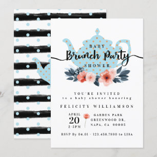 Chic Floral Bunch Party Boy Baby Shower Invitation