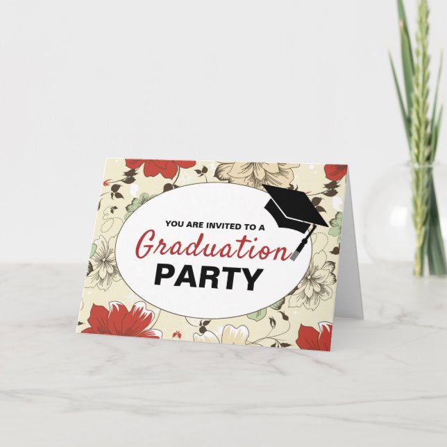 Chic Floral Cap, Photo Graduation Party Invitation (Front)