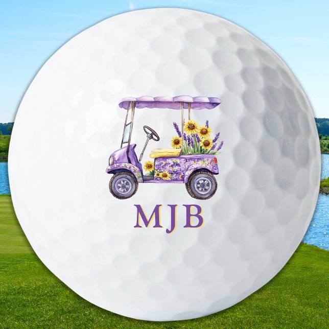 Chic Floral Cart Personalised 3 Initial Monogram Golf Balls (Creator Uploaded)