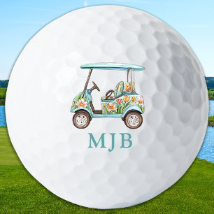 Chic Floral Cart Personalized 3 Initial Monogram Golf Balls