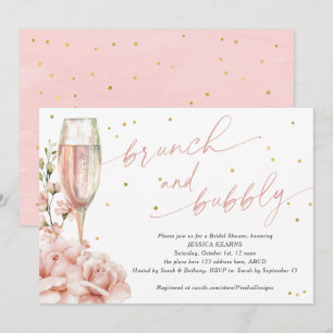 Chic  floral champagne flutes brunch and bubbly in invitation