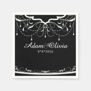 Chic Floral Chandelier Black Wedding Napkin