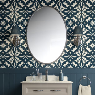Chic Floral Charm - Deep Teal & Cream - Eclectic Wallpaper