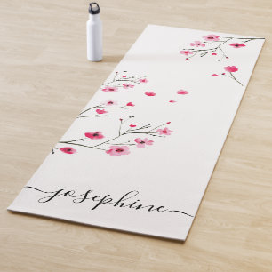 Chic floral Cherry Blossom Name Script Yoga Mat