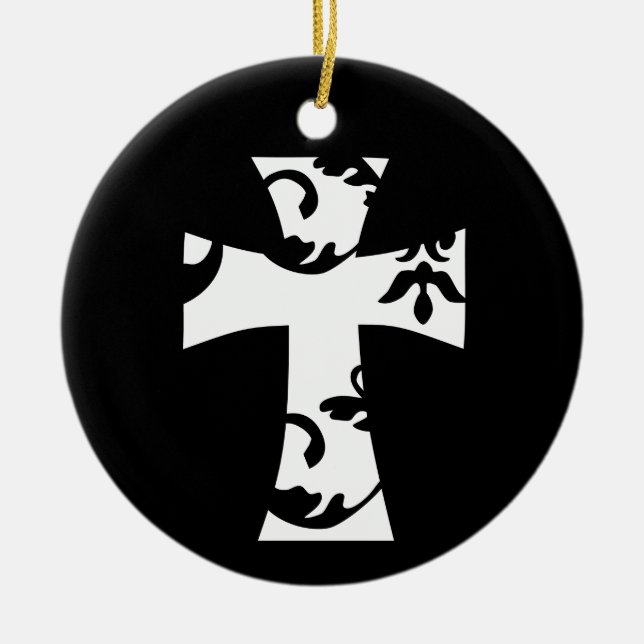 CHIC FLORAL CROSS DESIGN |  CERAMIC TREE DECORATION (Front)