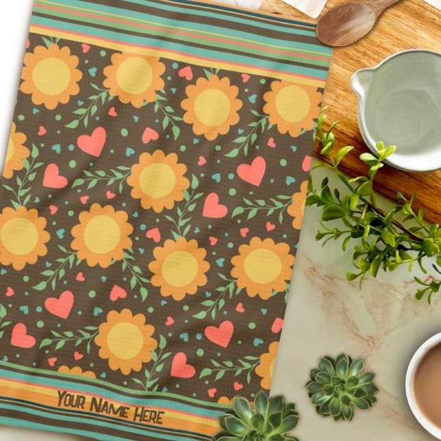 Chic Floral Custom Name or Quote Fun Pretty  Tea Towel (Creator Uploaded)