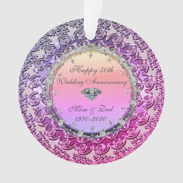 Chic Floral Diamond 50th Wedding Anniversary Ornament (Front)