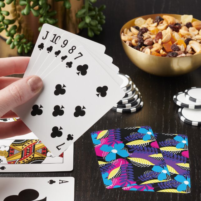Chic Floral & Dot Pattern with Leaves Playing Cards (In Situ)