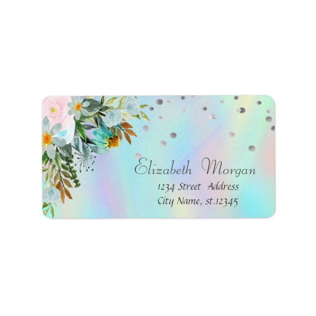 Chic Floral Dots Holographic Iridescent Label (Front)