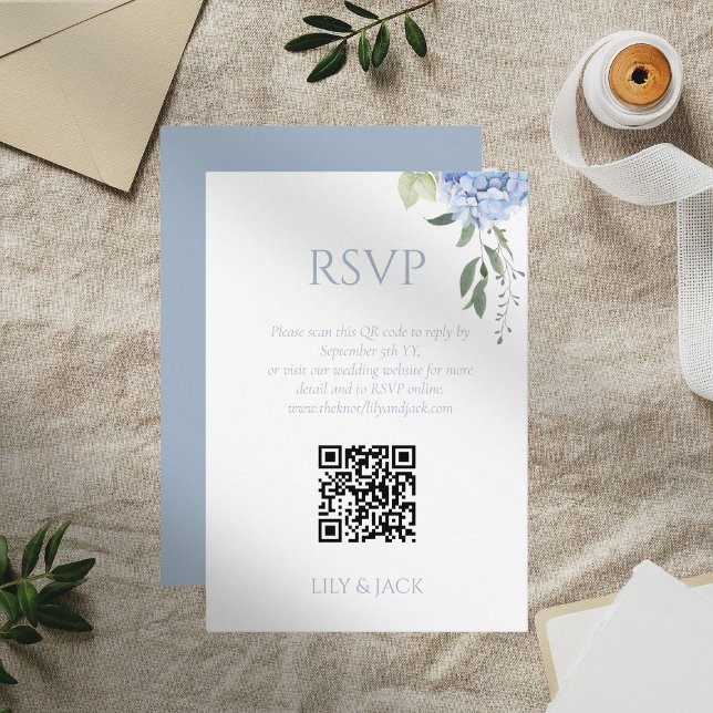 Chic Floral Dusty Blue Hydrangea Wedding RSVP Enclosure Card (Creator Uploaded)