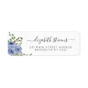 Chic Floral Dusty Blue Watercolor Rose Script