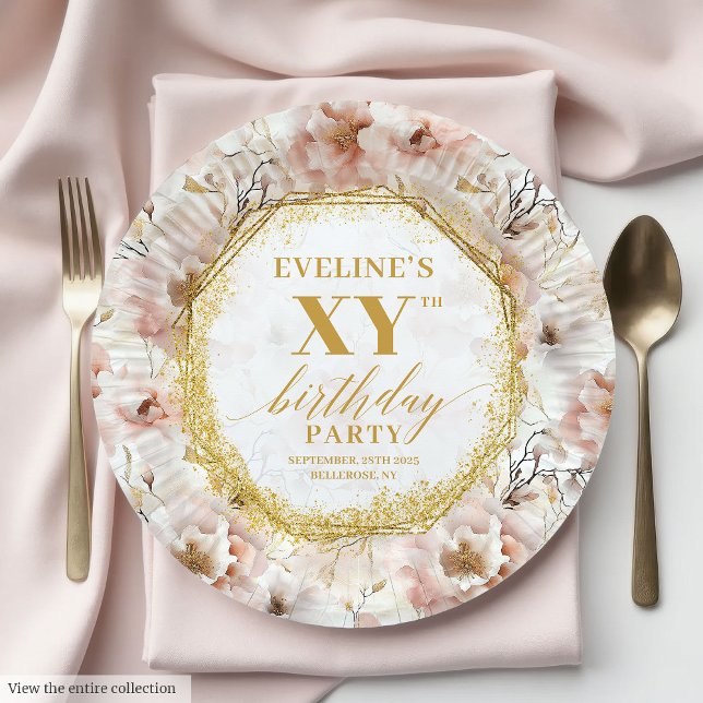 Chic Floral Dusty Pink Gold Birthday Paper Plates (Chic Floral Dusty Pink Gold Birthday Paper Plates)
