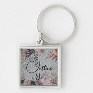 Chic Floral Elegant Damask Personalized Key Ring