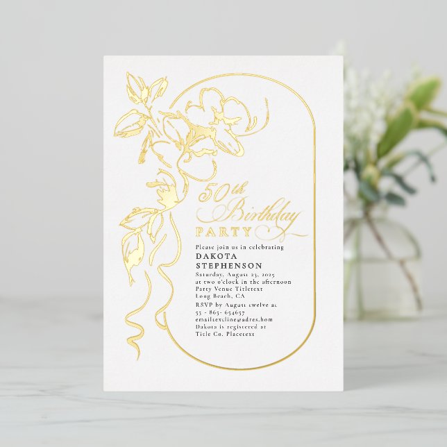 Chic Floral Elegant Modern Birthday Gold (Standing Front)