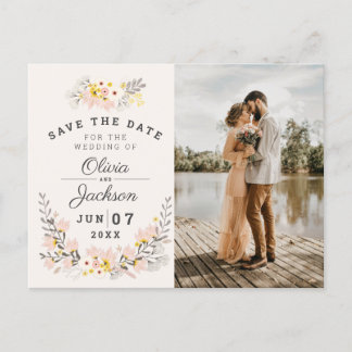 chic floral engagement photo save the date jigsaw postcard